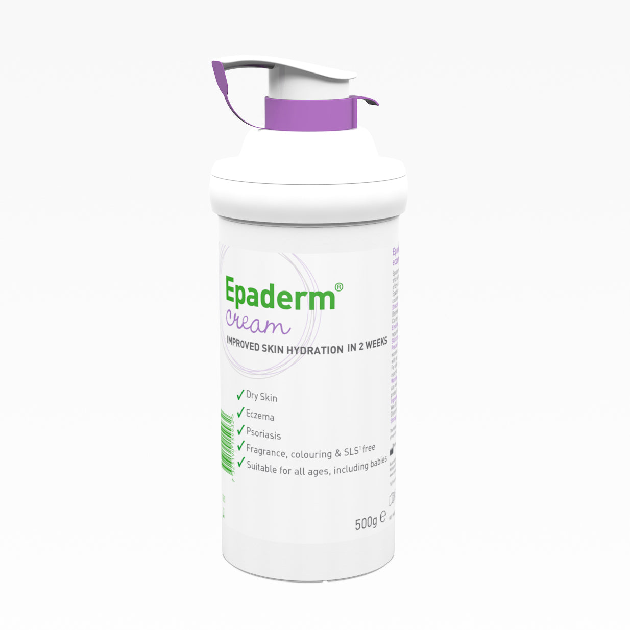 Epaderm Cream is a 2-in-1 emollient and cleanser clinically proven to effectively relieve the symptoms of dry skin, including hydration and smoothness, after just two weeksRecommended by Doctors Non-greasy formulation absorbs into the skin Suitable for all ages, including babies Free from fragrance, colouring and SLS Easy to use 'twist and lock' pump dispensers Available in 50g and 500g recyclable packs